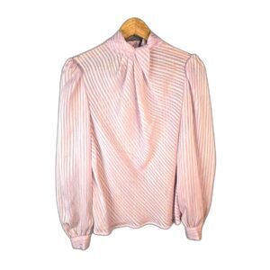 Helene St Marie Vintage Pink Tonal Stripe Scarf Collar Button Back Blouse 12